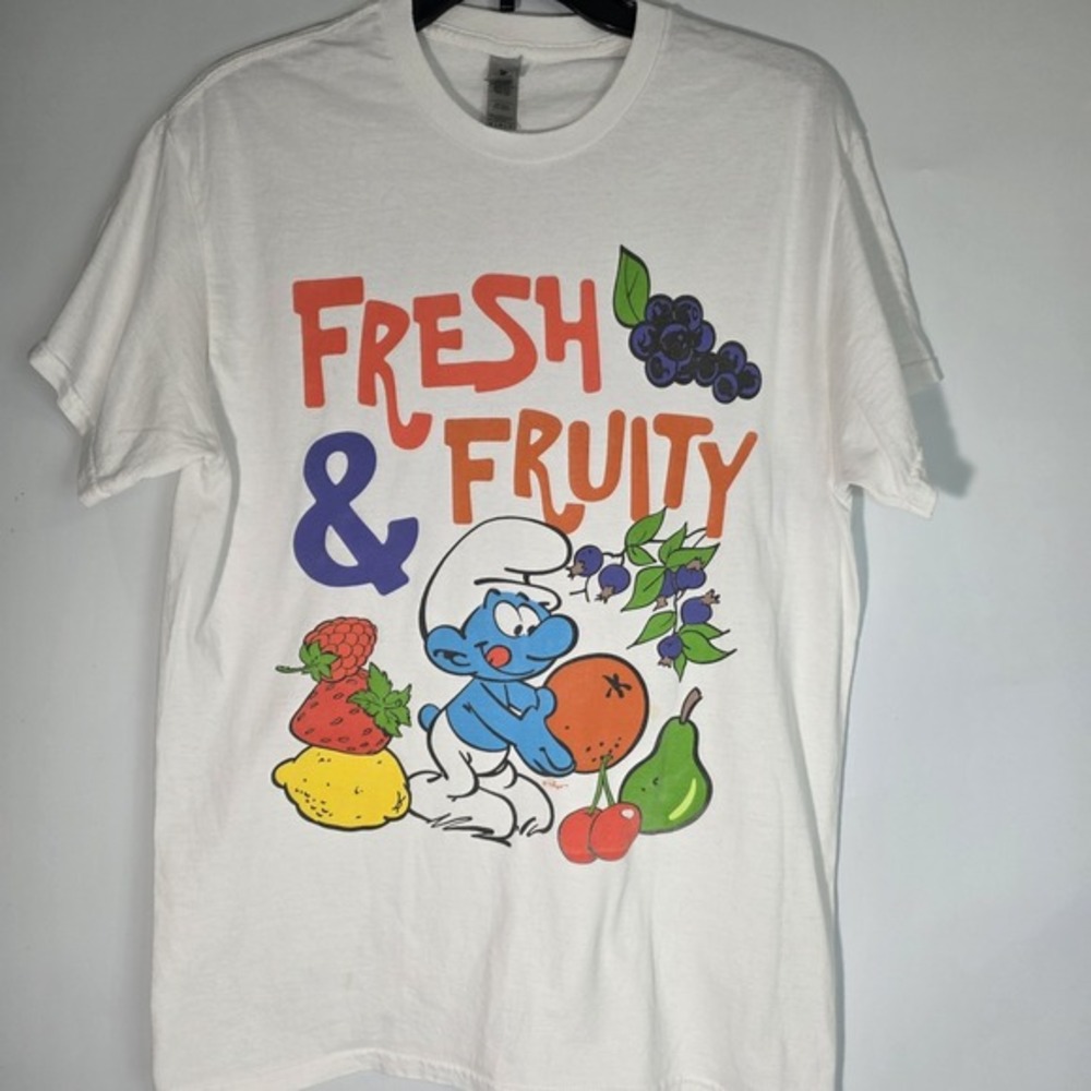 Vintage Style Y2K‎ Smurfs Fresh & Fruity T-Shirt Size M 100% Cotton